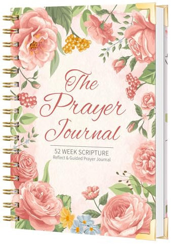 Spiral Prayer Journal for Women, 52 Weeks Bible Journal, Christian Art Gifts Notebook with Verse Inspirational Writing, Guided Journal, Devotional Reflections for Bible Study, 8.3 x 6.3 (Flower)