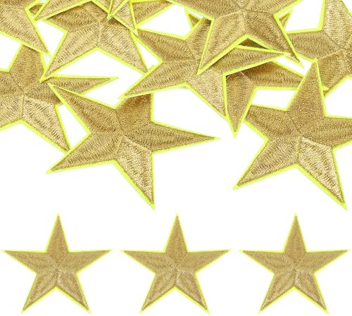 sourcing map 12Pcs Iron on Star Patches, Sew on Star Embroidered Patches, Decorative Repair Patch Applique for DIY Crafts Backpacks Bags Hats Clothes, 82mm Gold Yellow