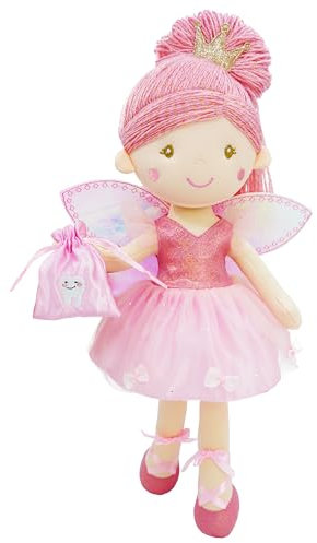 Lullaberry 40 cm große Zahnfee-Puppe Anastasia – Plüschpuppe gefüllte weiche Puppe Mädchen Geschenk – rosa Outfit und Flügel