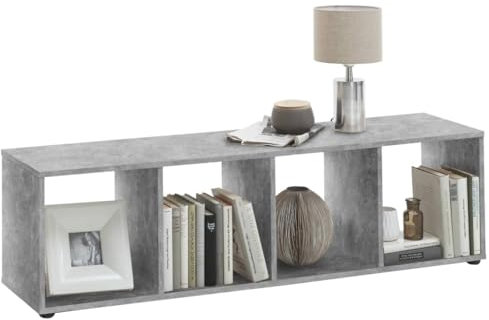 Book Shelves Regale Wohnzimmer Kleines Regal Schmales Regal - FMD Standregal mit 4 Fächern Betongrau für Arbeitszimmer Wohnbereich Schlafzimmer Büro