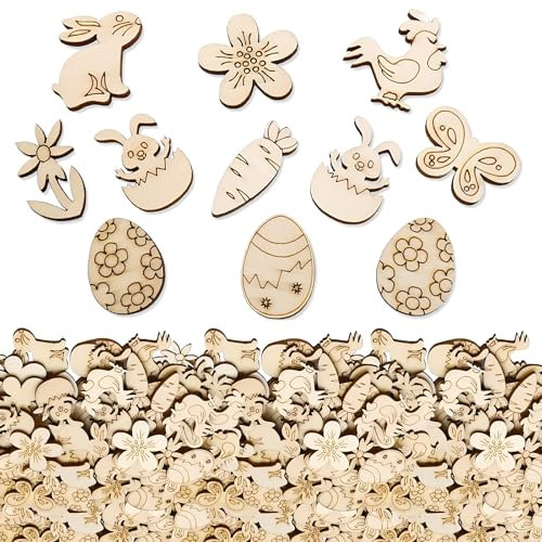 100 Stück holz Deko Konfetti,Kinder Eier deko,holz Basteln Häschen,Ostern deko,DIY Handwerk Zubehör,Tischdekoration,Holz Kaninchen, Ei, Blume, Karotte, Küken, Schmetterling DIY Dekoration
