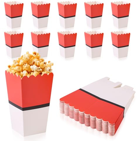 SAVITA 24 Stück Popcornboxen im Cartoon-Stil, Rot-Weißes Muster Snackbox Keksbox Behälter für Kinder Jungen Mädchen Partyzubehör