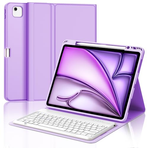 IVEOPPE Tastiera iPad Air 13 (M2 2024/M3 2025), Cover Tastiera Italiano QWERTY Magnetico Staccabile Bluetooth con Portapenna per iPad pro 12.9 3-6 Gen 2022/2021/2020/2018,Viola Chiaro
