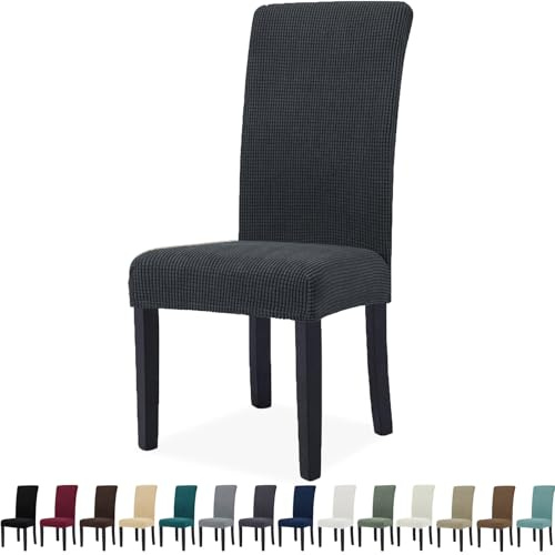 YSTELLAA Stuhlhussen 4er Set, Stretch Stuhlbezug Für Esszimmerstühle, Abnehmbarer Waschbarer stuhlhusse, Stuhlbezüge Elastisch, Hussen Für Stühle Für Hotel, Küche Restaurant, Schwarz Dunkelgrau
