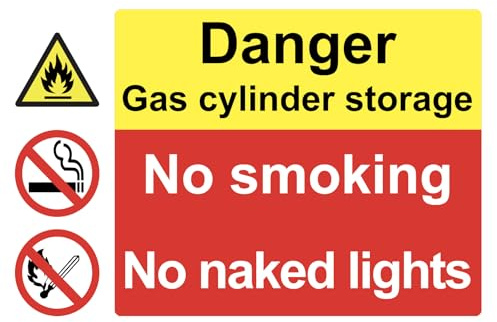 Danger Gas Cylinder Storage No Smoking No Naked Lights Warning Sign Adhesive Sticker A4 297mm x 210mm