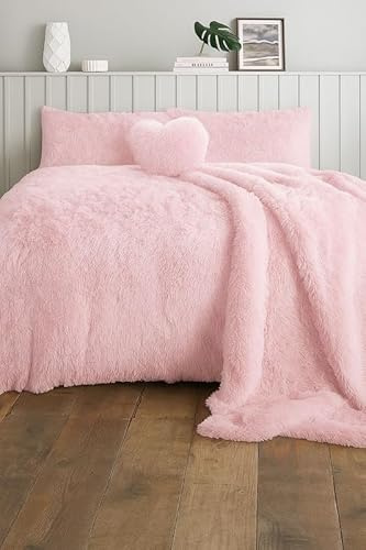 L S U Teddy Bear Hug & Snug Shaggy Duvet Cover Set Warm Fleece Christmas Bedding Set (BABY PINK Single)