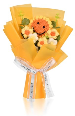 Häkeln Blumenstrauß Künstliche Blumen Sonnenblume Kunstblumen Bouquet Häkelblumen Gestrickte Fake Blumen Handgefertigter Blumenstrauss für Muttertag Valentinstag Geburtstag Wohnkultur (Gelb)