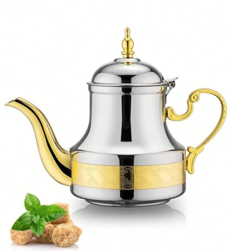 Moroccan Teapot 1.2L Arabic Style Stainless Steel Teapot Teapot Moroccan Tea Service Traditional Religious Style Tea Kettles