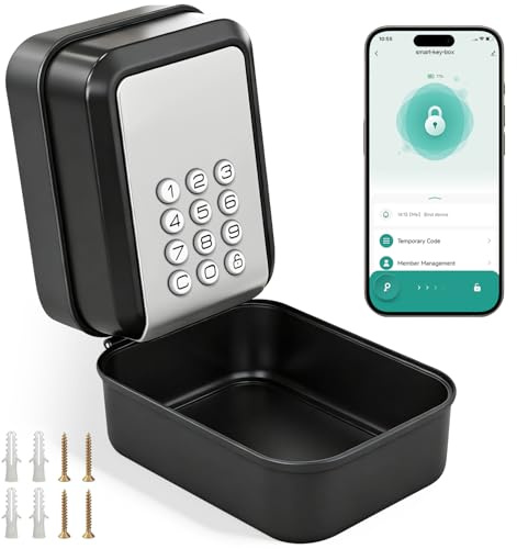Smart Key Safe Box with App Control & Keypad, Bluetooth Wall Mounted Key Lock Box, Temporary Code Sharing, Weatherproof Outdoor Secure Key Storage for Home, Office