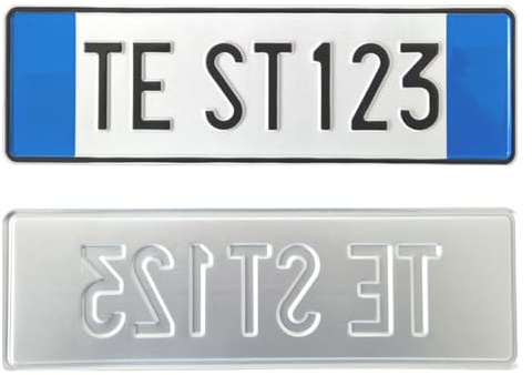 Targa Decorativa - Formato Modello Anteriore - in Alluminio Catarifrangente con Lettere e Numeri in Rilievo Punzonati, Personalizzabile, Made in Italy