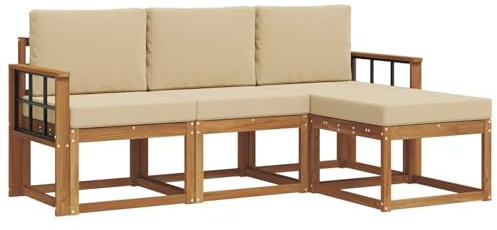 vidaXL Outdoor-Sofagarnitur mit Kissen 4 pcs Natur und Beige, Gartenlounge, modernes Outdoor-Sofa-Set, langlebige Terrassen-Sitzgarnitur, komfortable Sitzgelegenheiten für die Terrasse