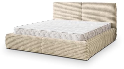Masseno Polsterbett FELURO T 120x200 cm, Doppelbett, Bettkasten, Stauraum, Lattenrost Und Kopfteil - Creme, TILIA 03