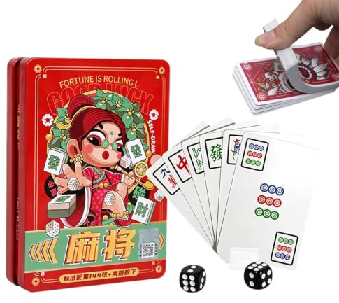 Générique Kartenspiel Mahjong, Familienziegel, 144-teiliges Set, Hilfe für Klassiker, kompakter Rahmen 12 x 8 cm für Zuhause, Partys, Reisen, Camping, Meetings