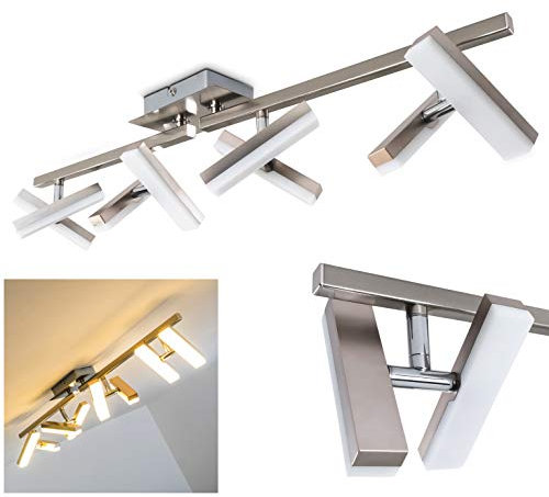 LED Deckenleuchte Sakami, längliche Deckenleuchte aus Metall in Nickel-matt, 8-flammig, mit 8 verstellbaren Strahlern, je 2 Watt, 1400 Lumen insgesamt, Lichtfarbe 3000 Kelvin (warmweiß)