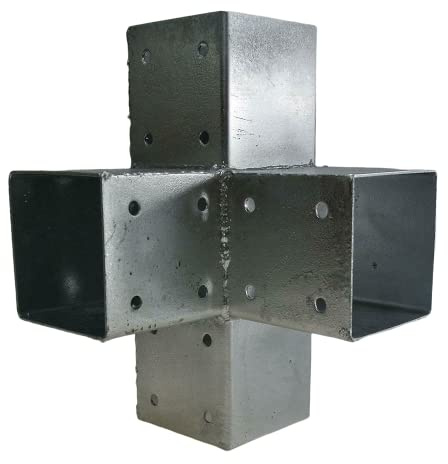Gartenwelt Riegelsberger Holzverbinder T-Form 4-Wege aus Stahl verzinkt Pfostenverbinder für Pfosten 90x90 mm
