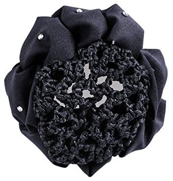Haarschleife Flower | Hübsches Knotenband | Feinmaschiges Haarnetz | Zwei Clips sorgen für eine sichere Befestigung (schwarz)