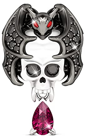 GNOCE Kühler Schläger Schädel Charm Anhänger 925 Sterling Silber Perlen Charms mit Schwarz Zirkonia Handgefertigte Charm Schmuck für alle Armbänder Halsketten Geschenke Bijouterie für Damen Mädchen