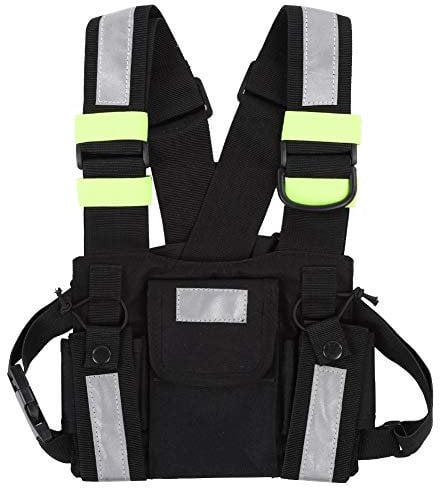 Radio Chest Harness, Yellow Reflective TYT Radio Harness Front Pack Vest Chest Bag Pouch For for Two Way Radio Walkie Talkie, Universal Radio Carry Case for Hiking, Work, School, Camping