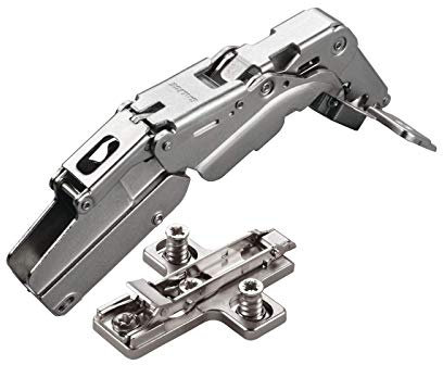 2 x Salice Topfband 155° Serie 200 Bohrbild T52 Innenanschlag inkl. Kreuz-Montageplatte Höhe 6 mm mit vormontierten Euroschrauben und Exzenterverstellung Topfscharnier von SO-TECH®