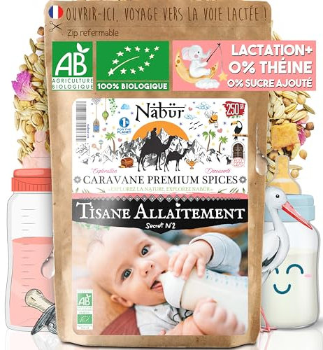 Nabür - 250 Gr Tisane Allaitement Secret N°2 BIO, Tisane Lactation Maman et Coliques de Bébé, Fenouil, Carvi, Coriandre, Pomme, Rose, Tisane bébé Sans cafféine