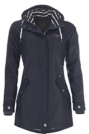 Dry Fashion Damen Regenmantel Kiel - Frauen Regenjacke Damen Jacke mit verstellbarer Kapuze Lang Winddicht Wasserdicht in Navy Größe 52