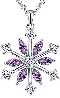 JO WISDOM Halskette Schneeflocken Silber 925 Damen,Anhänger Kette mit 3A Zirconia Februar Geburtsstein Amethyst Farbe Swarovski Kristall,Weihnachtsschmuck für Frauen