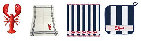 osters muschel-sammler-shop Maritime Küchenartikel ┼ Geschirrtuch - Frotteeküchentuch und Frottee Topflappen und Waffelpicquettuch ┼ Hummer - Lobster Uni und gestreift (Bundle)