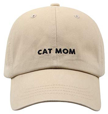 Hatphile: Katze Mama & Papa Hüte für stolze Katzen Eltern | für Männer & Frauen | bestickter Text - verstellbare Passform - 100% Baumwolle, Cat Mom Mütze Khaki, large