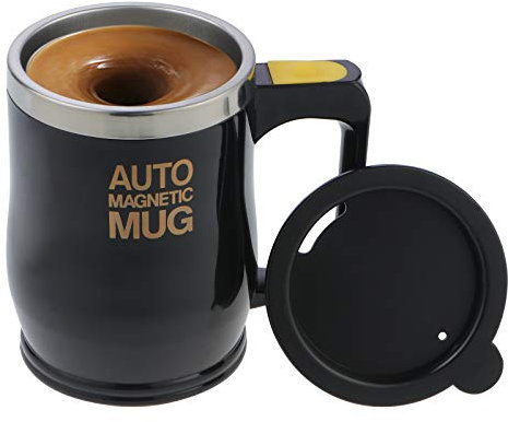 TsunNee Taza de café eléctrica de 380 ml, taza magnética automática de acero inoxidable, taza de mezcla automática para café, té, chocolate caliente, leche, cacao, proteína, color negro