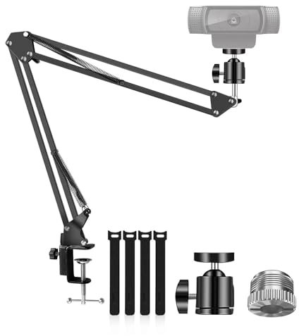 Etour Webcam Stand, Boom Arm Camera Mount Stand for Logitech Webcam BRIO 4K C920 C920S C922 C922x C925e C930 NexiGo N60, 1/4-3/8 and 3/8-5/8 Screw for Blue Yeti Snowball Yeti Nano and Other Mics
