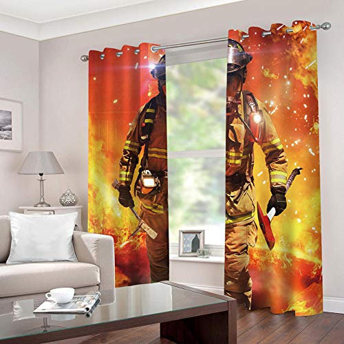 ZHDXDP Flächenvorhang Set 2Er Feuerwehr-Druck Vorhänge Cafe Vorhänge Für Wohnzimmer Schlafzimmer Küche |Sichtschutz (140cm X 183cm )
