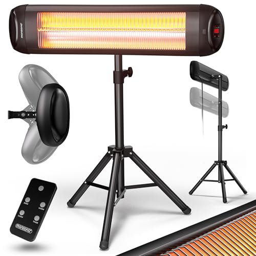 Monzana® Radiateur Infrarouge MZH2500 trépied 110-175cm 3 Niveaux Chauffage minuteur 2500W télécommande Housse Chauffage Radiant terrasse Noir