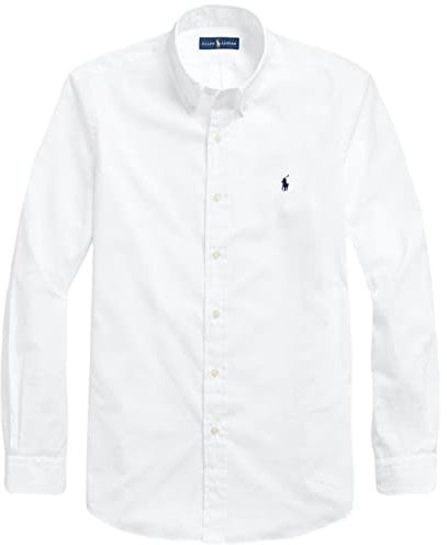 POLO RALPH LAUREN Men's Classic Fit Poplin Sport Shirt, Pure White, XL