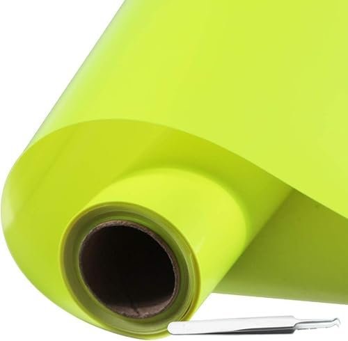 NCRGB Vinile Termoadesivo per Tessut,Pellicola per Plotter in Vinile a Trasferimento Termico,Facile da Tagliare e Sarchiare,Vinile Adesivo per T-Shirt (Giallo Fluorescente, 30.5×305 cm)