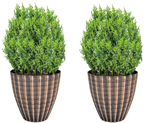 SG Traders Plant Pot, Plastic Garden Planters for Indoor Outdoor, Flower Plant Pots, Light Weight Large Planter Pot Container, Balcony Planters Stone Grey Tan Greywood Planter, 30cm 40cm (Pack of 2)