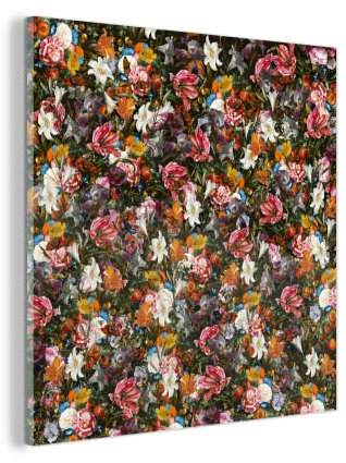 Glasbild Glasfoto Wandbild Bilder Deko 50x50 cm Blumen - Schmetterling - Design - Kunst - Abstrakt - Malerei - Alte Meister