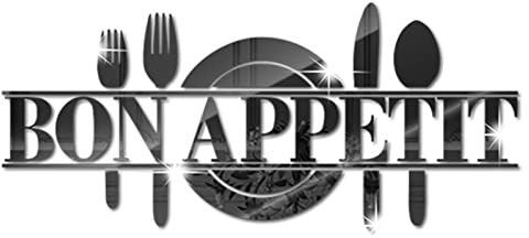 Bon Appetit 3D Acrylic Mirror Wall Decals Kitchen, Spoon Fork Knife Mirror Wall Stickers, Removable Kitchen Wall Sign Wall Decor for Dining Room Table Cafe DIY Art Decoration (Black)