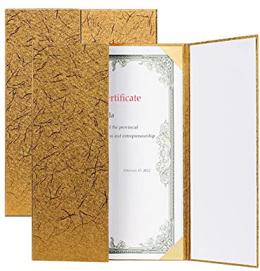 Urkundenmappe A4 Zertifikat Halter 2 Stück Diplom Mappe Hardcover Zeugnismappe Klassisch Urkundenhülle Zeugnisse Abdeckung Award Schutzhülle Zertifikatshülle für Student Schule Abschluss Gold