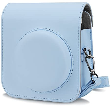 Risou PU Leather Camera Case Compatible with Instax Mini 12 Instant Camera with Adjustable Strap and Pocket (Blue)