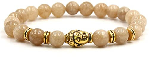 Achat Armband Damen, Bead Bracelet Goldener Buddha Armband Perlen Umfang 19CM