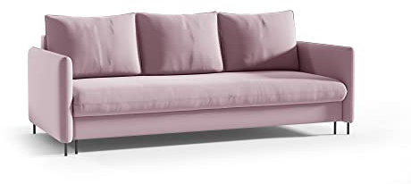 Generisch Schlafsofa Ausziehbare Couch Sofa mit Schlaffunktion und Bettkasten Samt Grün Grau Rosa mit Stauraum (Rosa)