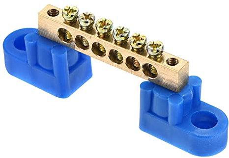 Rebower Morsettiera 6 Posizioni Terra Vite Connettore [per Elettrico Scatola Controllo Confezione] - M4/Ottone Blu