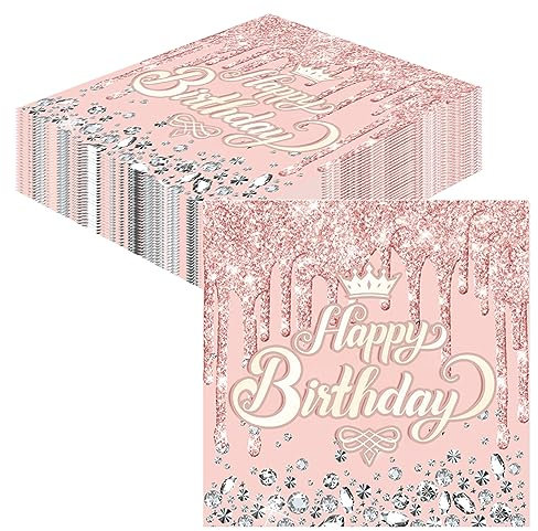 GROVBLE 40 Stück servietten geburtstag frau,servietten geburtstag, servietten rosegold, party dekorationen für servietten kindergeburtstag Frau Mädchen Geburtstag Party Deko 33x33cm…