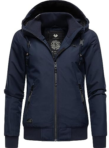 Ragwear Damen warme wasserdichte Winterjacke Outdoorjacke mit Kapuze Nuggie Melange Navy Gr. 3XL