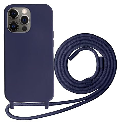 Beajew Coque Compatible avec iPhone 13 Pro Max Silicone Case, Couleurs de Bonbons Cover Silicone Antichoc, Coque Protection Antichoc avec Cordon Réglable Téléphone Case, Bleu Foncé