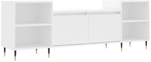 vidaXL TV Schrank, Fernsehschrank mit Eisenbeinen, Fernsehtisch für Wohnzimmer, Lowboard Sideboard TV Ständer TV Gerät, Weiß Holzwerkstoff