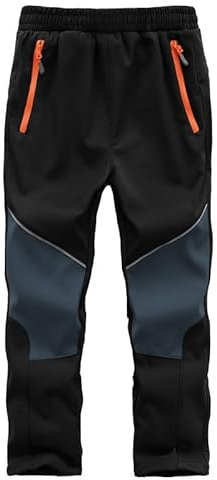 Zzkouine Kinder Softshellhose Schneehose Skihose Warme Hosen Jungen Mädchen Winterhose Outdoorhose Wanderhose, Schwarz/Grau 122-128