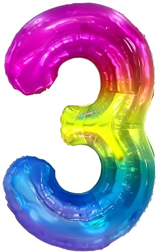 FUNFEST 3 Jahre alt Regenbogenfarbene Geburtstagsballons 100 cm – Geburtstagsballon-Dekoration – inklusive XL 3 Jahre Ballon und Strohhalm – Fliegen mit Helium