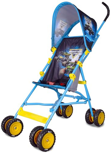 Monster Jam Official Umbrella Stroller with Canopy, Lightweight Easy Fold Compact Toddler and Baby 3D Stroller for Travel