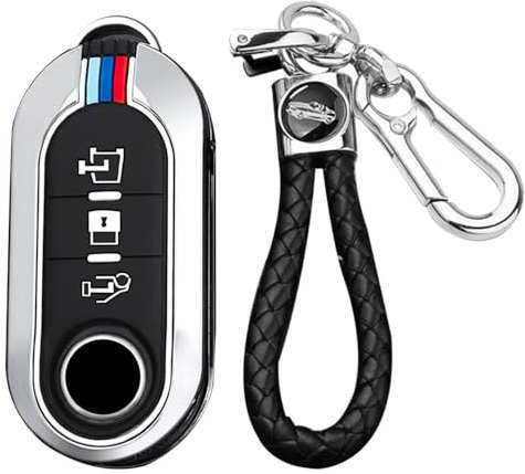 TECART Smart Autoschlüssel Hülle Cover Passt für FIAT Ducato 500 500L Panda Grande Punto Lancia Musa Metal Schutzhülle Schlüsselcover Zubehör Auto Schlüssel Keyless Go Schutz 3 Taste Silber-B